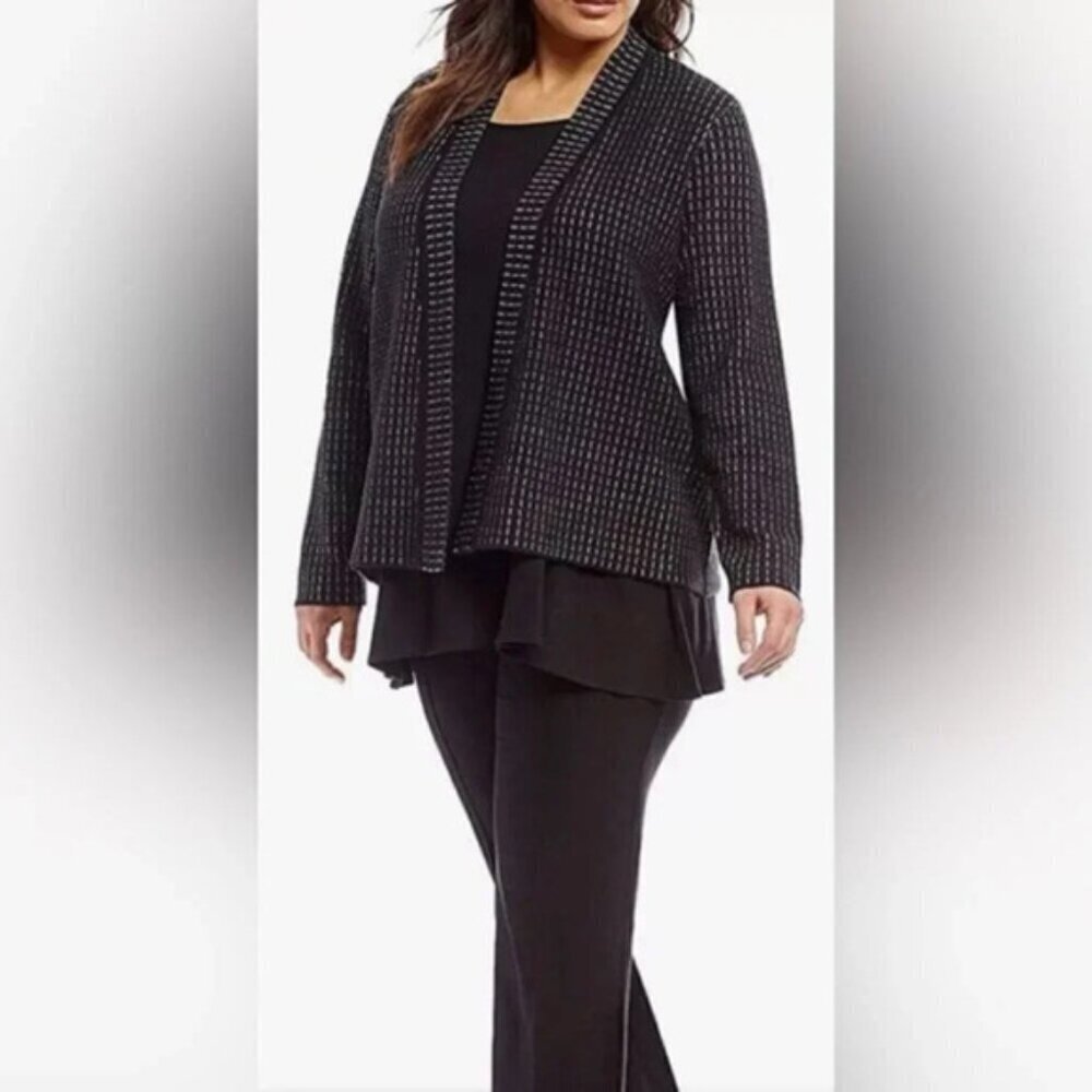 Eileen Fisher Black White Strip Silk Organic Cotton Open Front Cardigan Size 3X